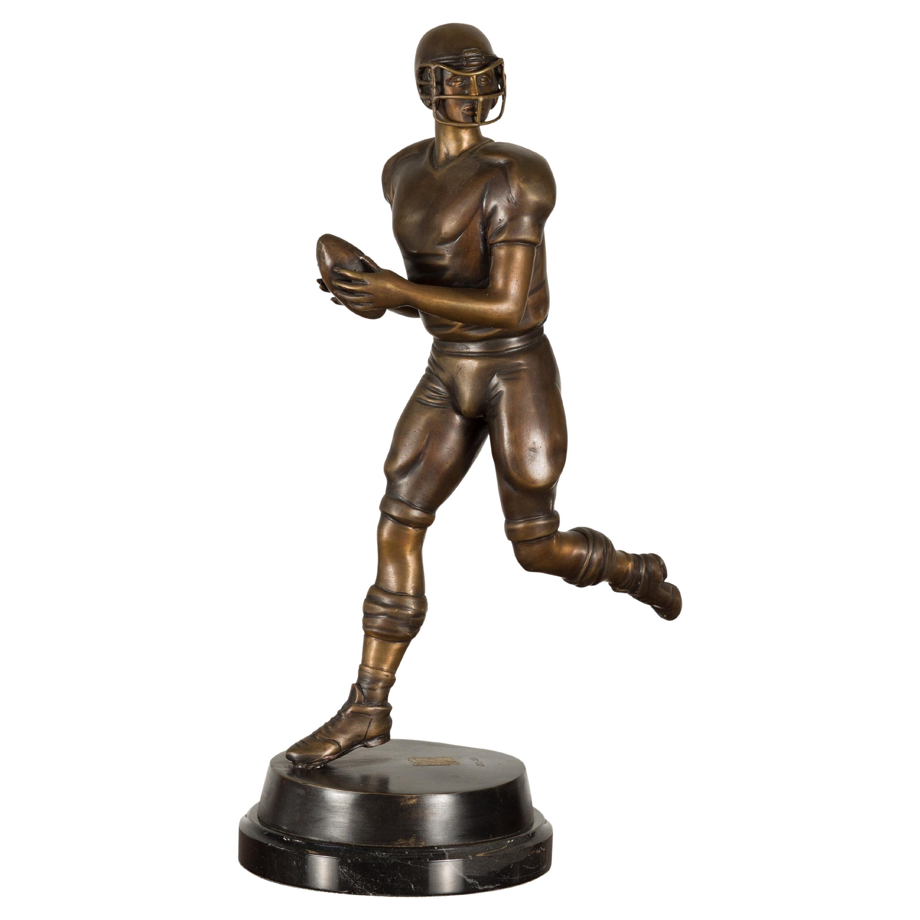 Quarterback Lost Wax Cast Bronze Statuette on Circular Base, Limited Edition For Sale