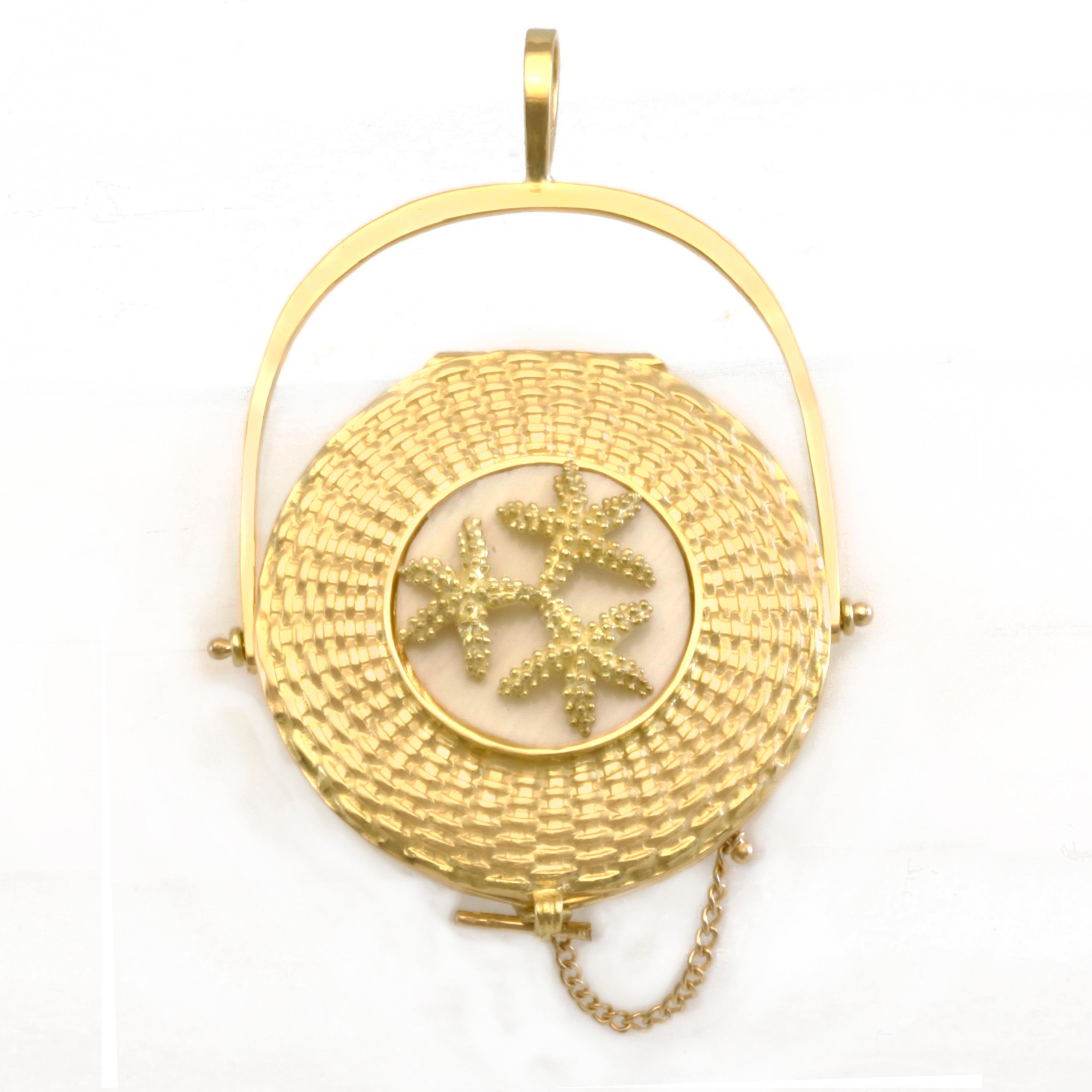  Lockets in traditional and contemporary shapes of the  Nantucket Lightship Basket are originals woven by hand and formed by lost wax casting, This locket is named after a cottage on the eastern end of Nantucket Island called Siasconset. Diana Kim