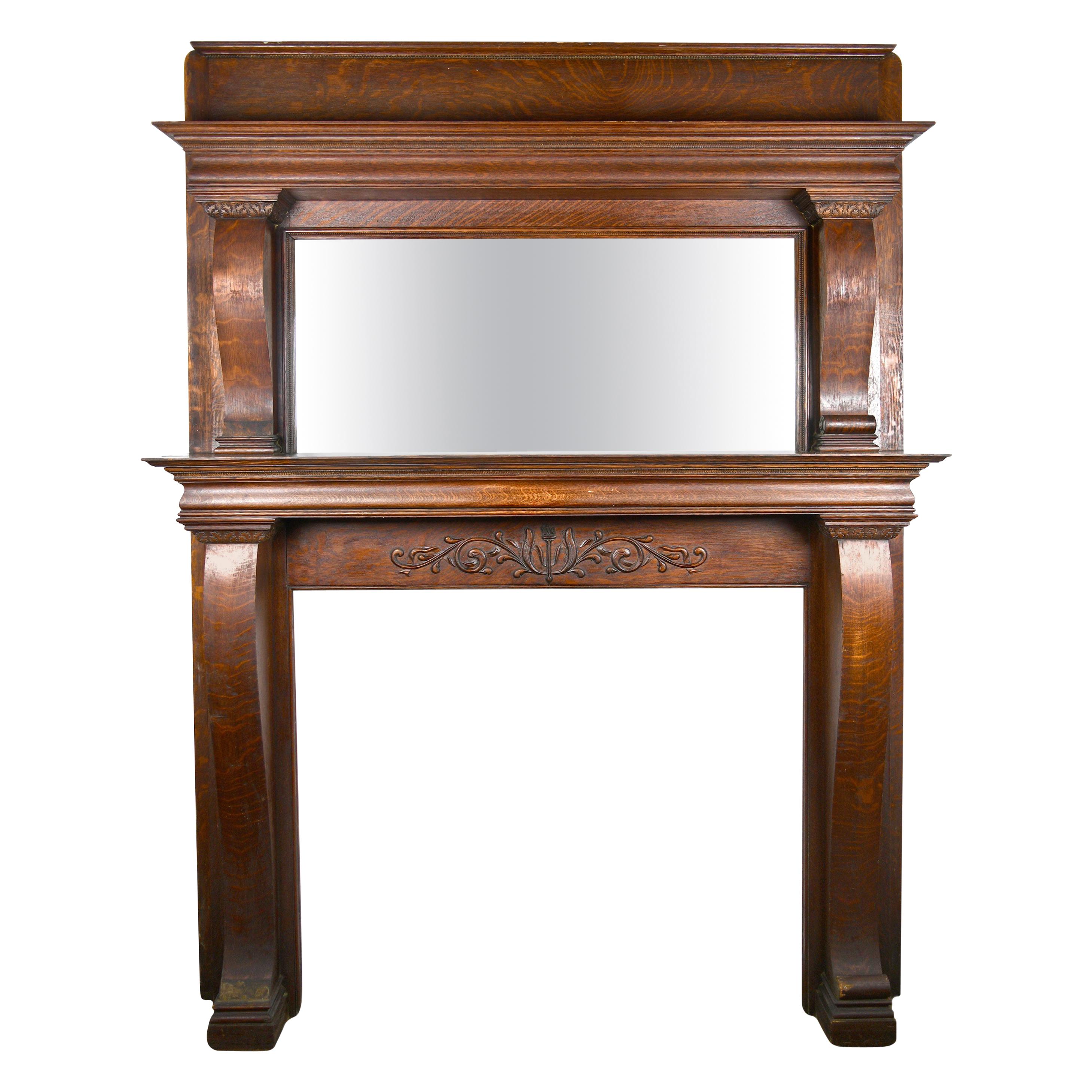 Quarter Sawn Oak fireplace Mantel with Curved Corbels
