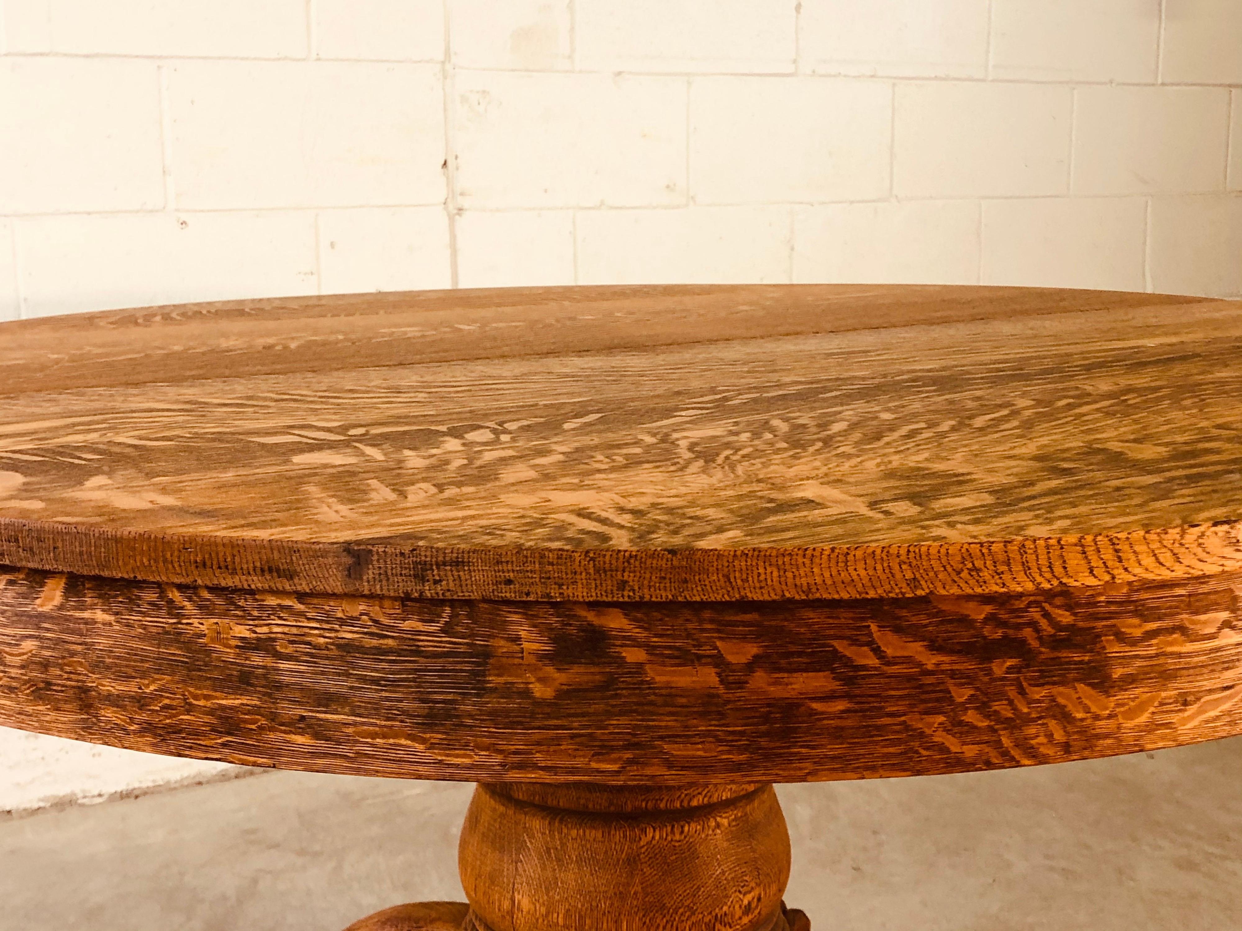 Rustic Quartersawn Oak Pedestal Claw Foot Table For Sale