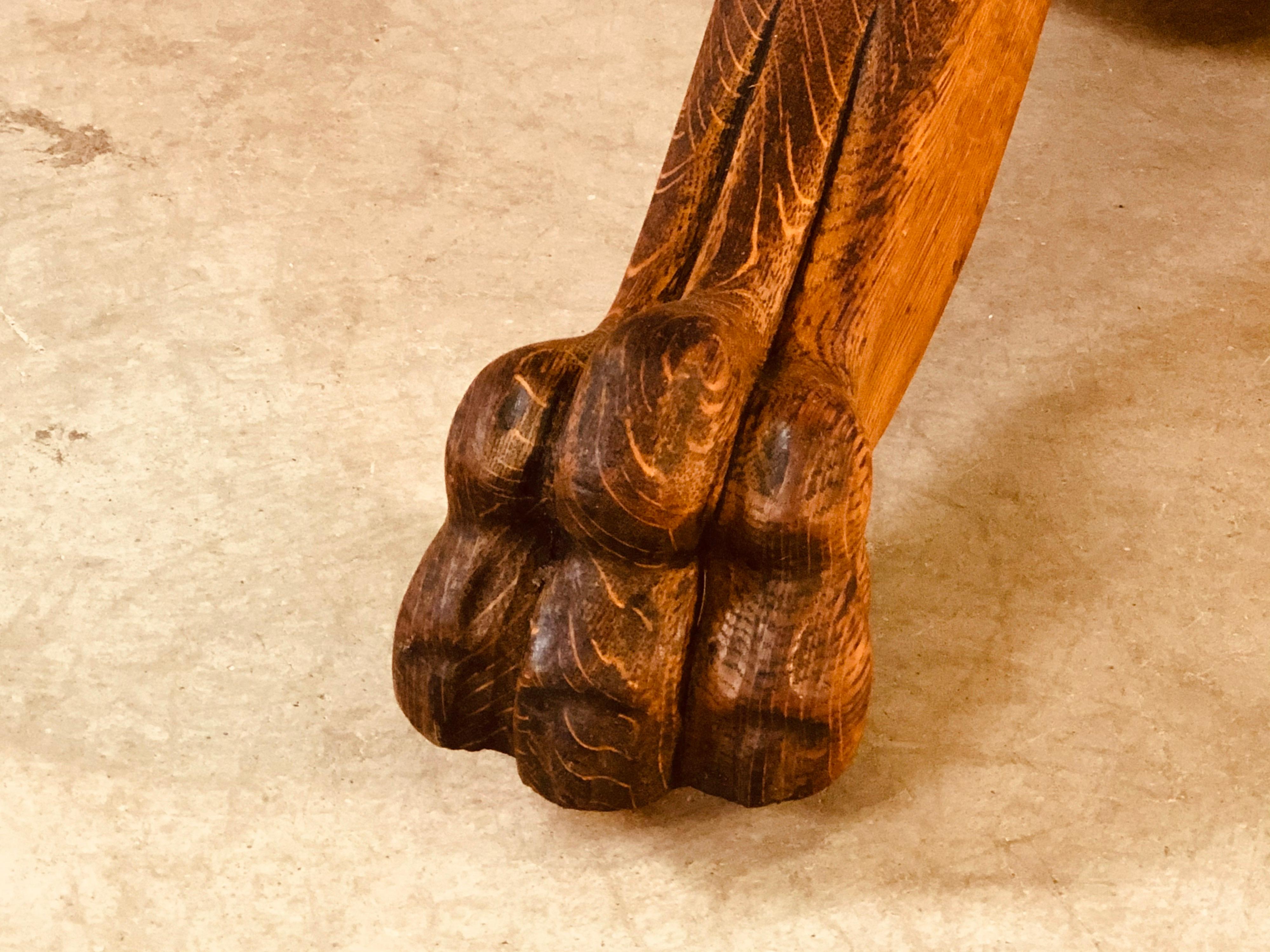 American Quartersawn Oak Pedestal Claw Foot Table For Sale