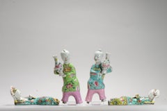 Quartet Antique 18th c Qianlong Chinese Statue Porcelain Wall Pocket vase Fi