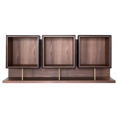 Quartet, Black Leather and Canaletto Walnut Sideboard, Used for Exhibition