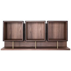 Quartet, Leather and Canaletto Walnut Sideboard with Cubic Storage Modules