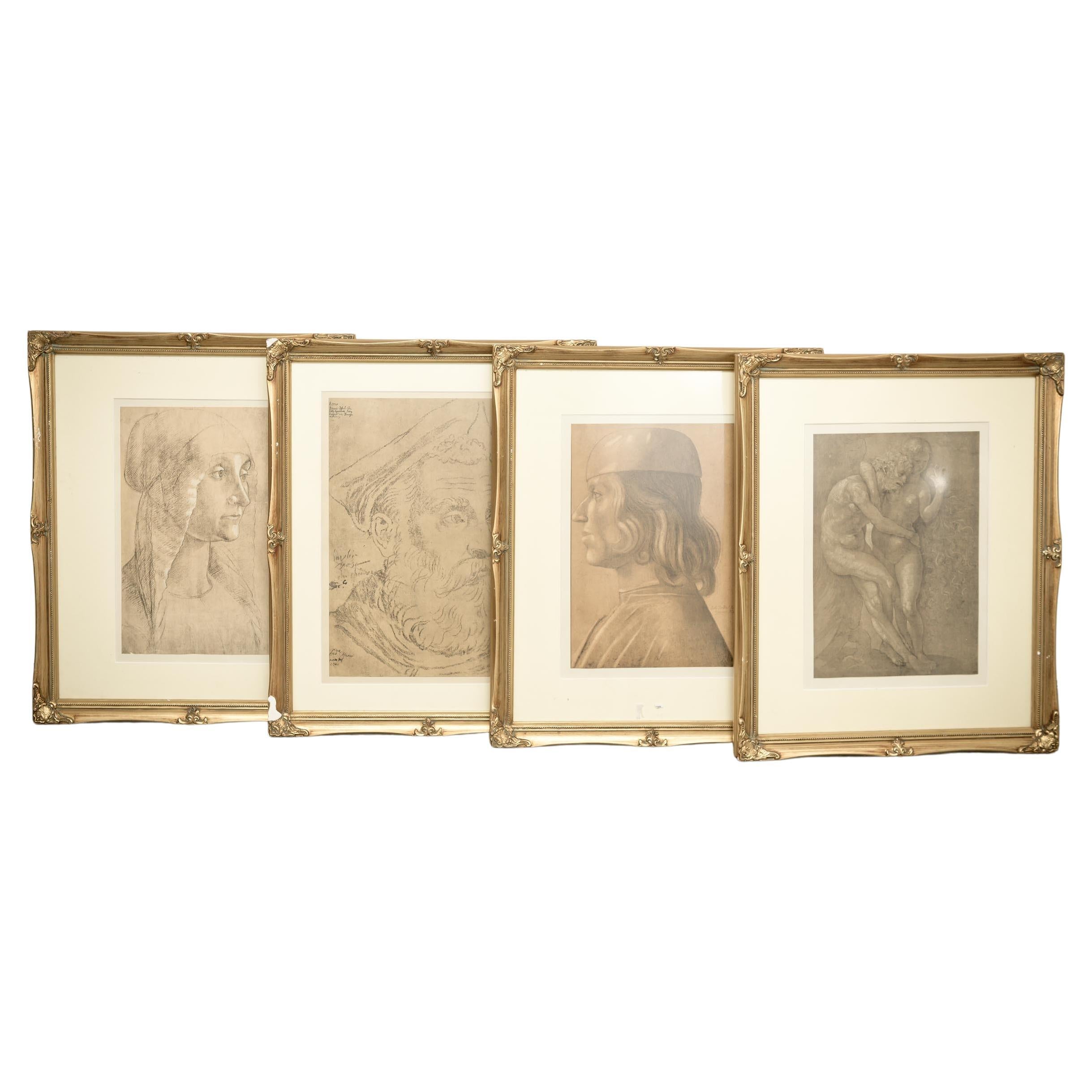 Quartet d'estampes encadrées dorées de Chatsworth
