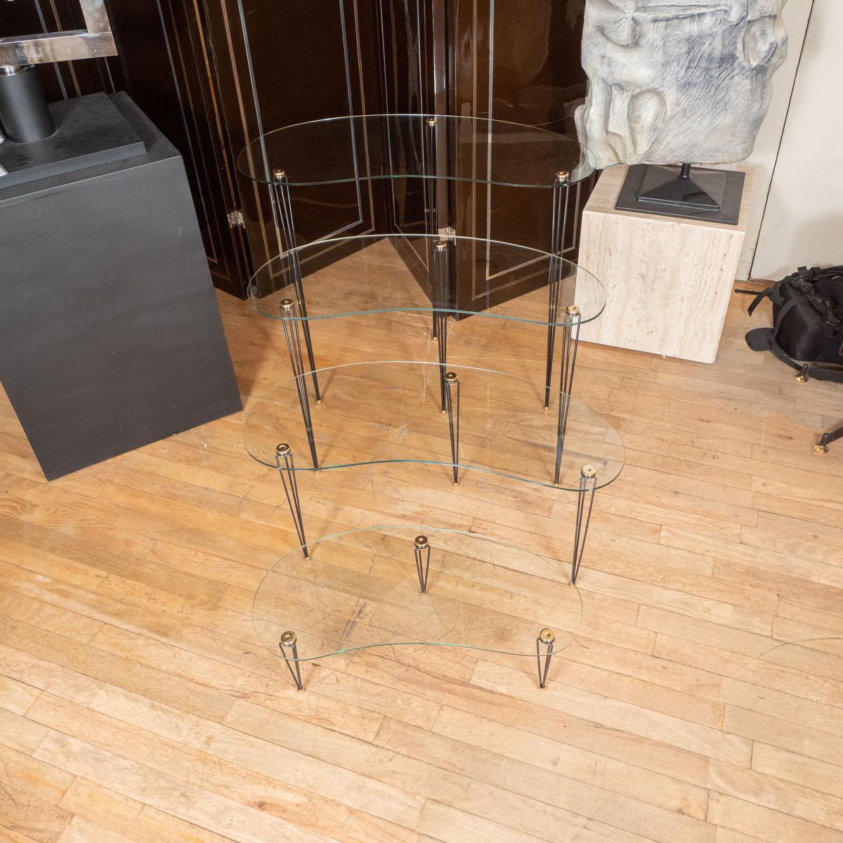 Mid-Century Modern Quartet of Glass Kidney Shaped Tables For Sale