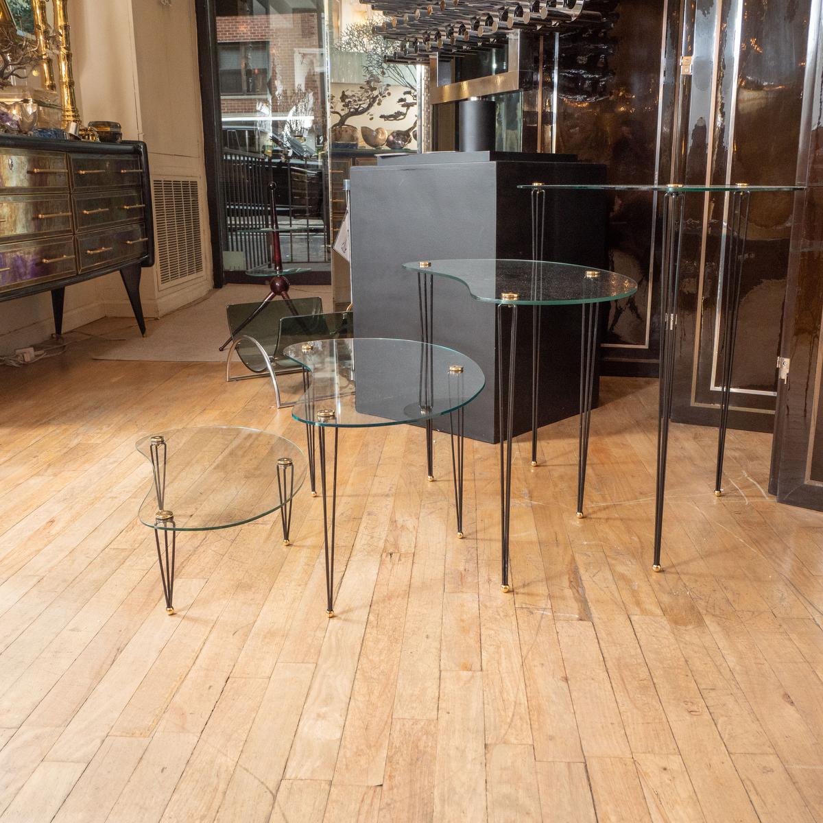 Italian Quartet of Glass Kidney Shaped Tables For Sale