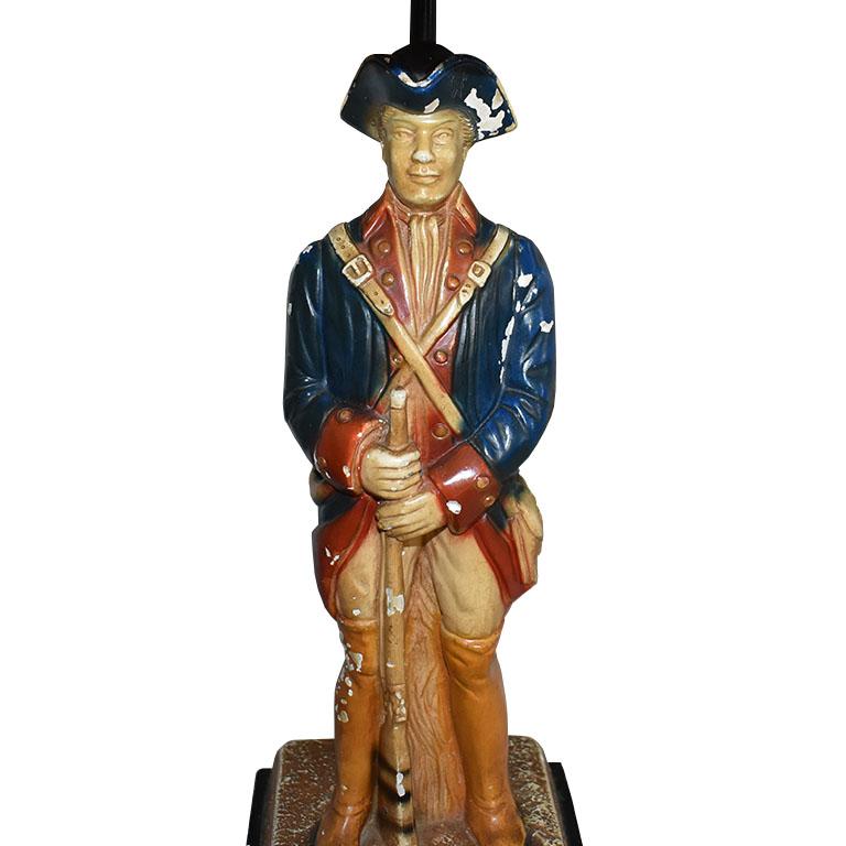 American Colonial Quartite Creative Corp 1960s Revolutionary War Soldier Lamps with Shade, a Pair
