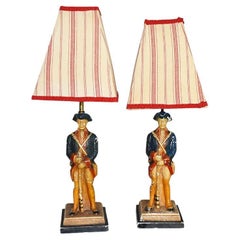 Vintage Quartite Creative Corp 1960s Revolutionary War Soldier Lamps with Shade, a Pair