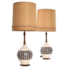 Vintage Quartite Lamp Corp Large Mid-Century Modern Tile and Walnut Lamps