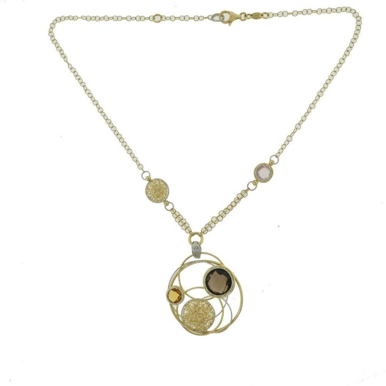 Italienische Halskette aus Quarz und Citrin Gelbgold mit sich überlappenden  Kreisen im Angebot bei 1stDibs