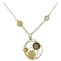 Quartz and Citrine Yellow Gold Overlapping Circles Italian Necklace