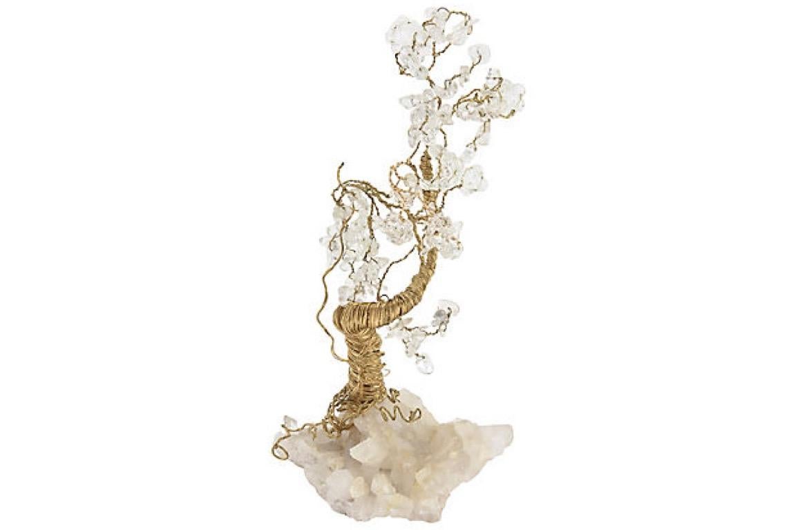 20th Century Quartz and Crystal Wire Tree Sculpture