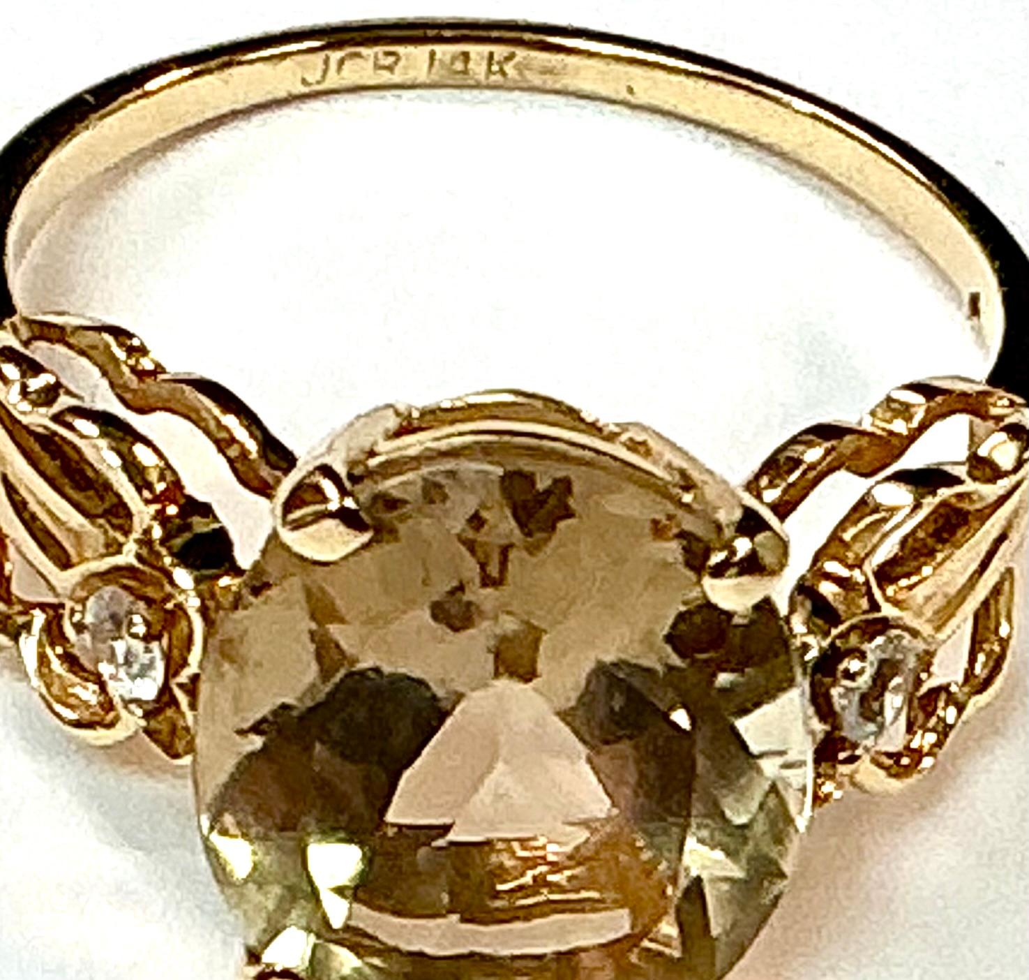 Bague en or jaune 14 carats avec quartz et diamants en vente 1