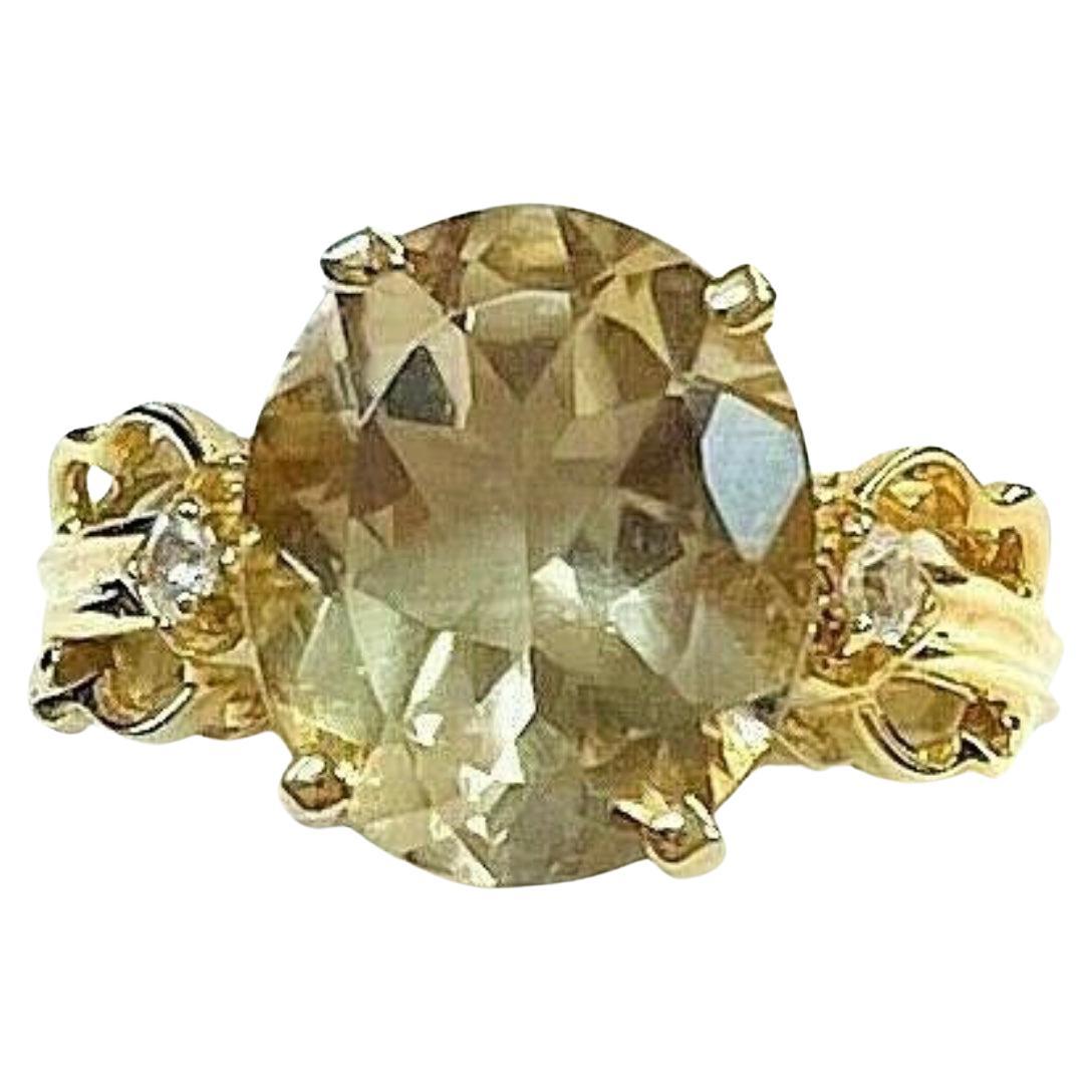 Quartz and Diamond 14K Yellow Gold Ring For Sale