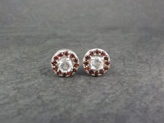 Quartz and Garnet Halo Stud Earrings Sterling Silver