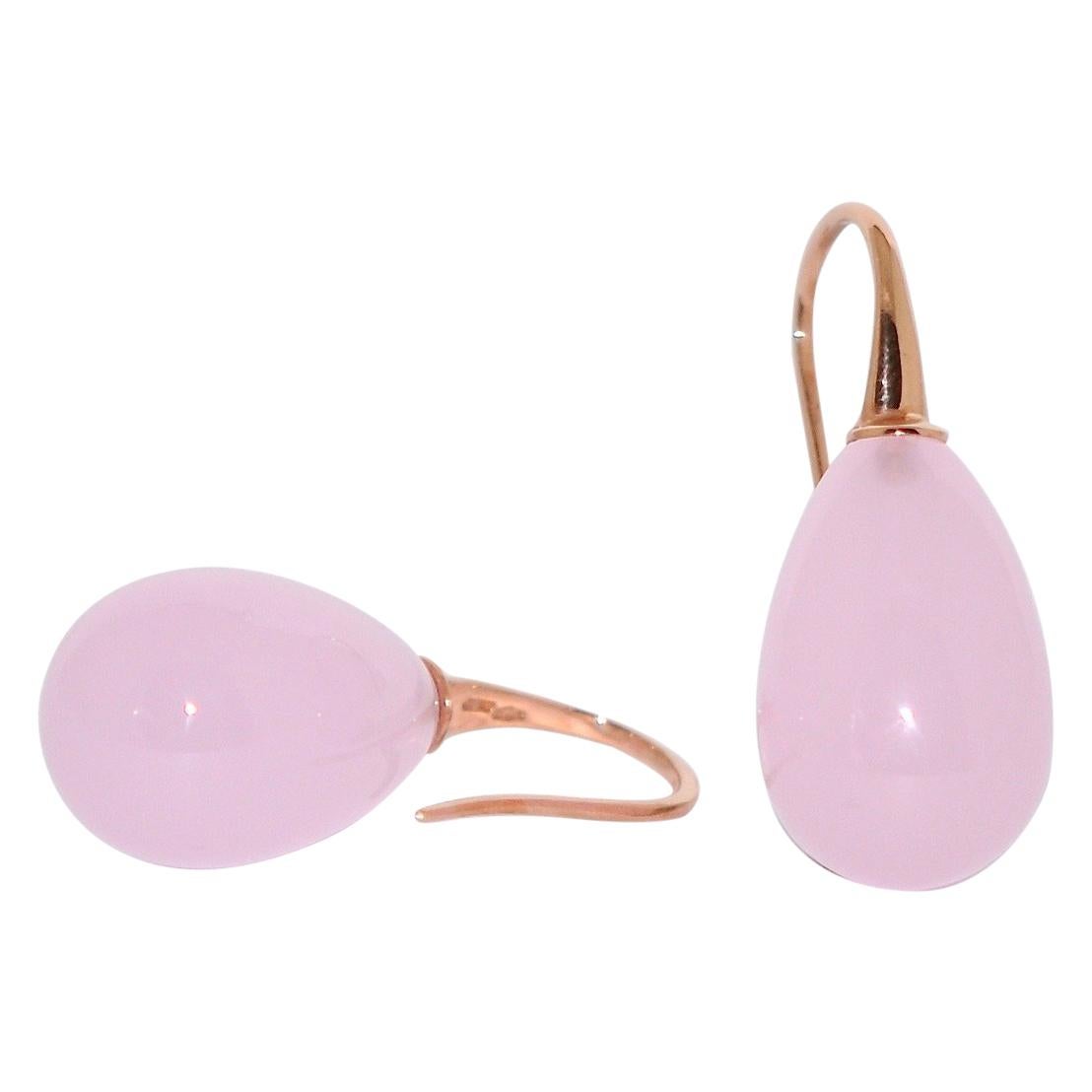 Quartz and Rose Gold 18 Karat Drop Earrings