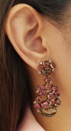 Quartz and Tourmaline Earrings set in Silver Settings