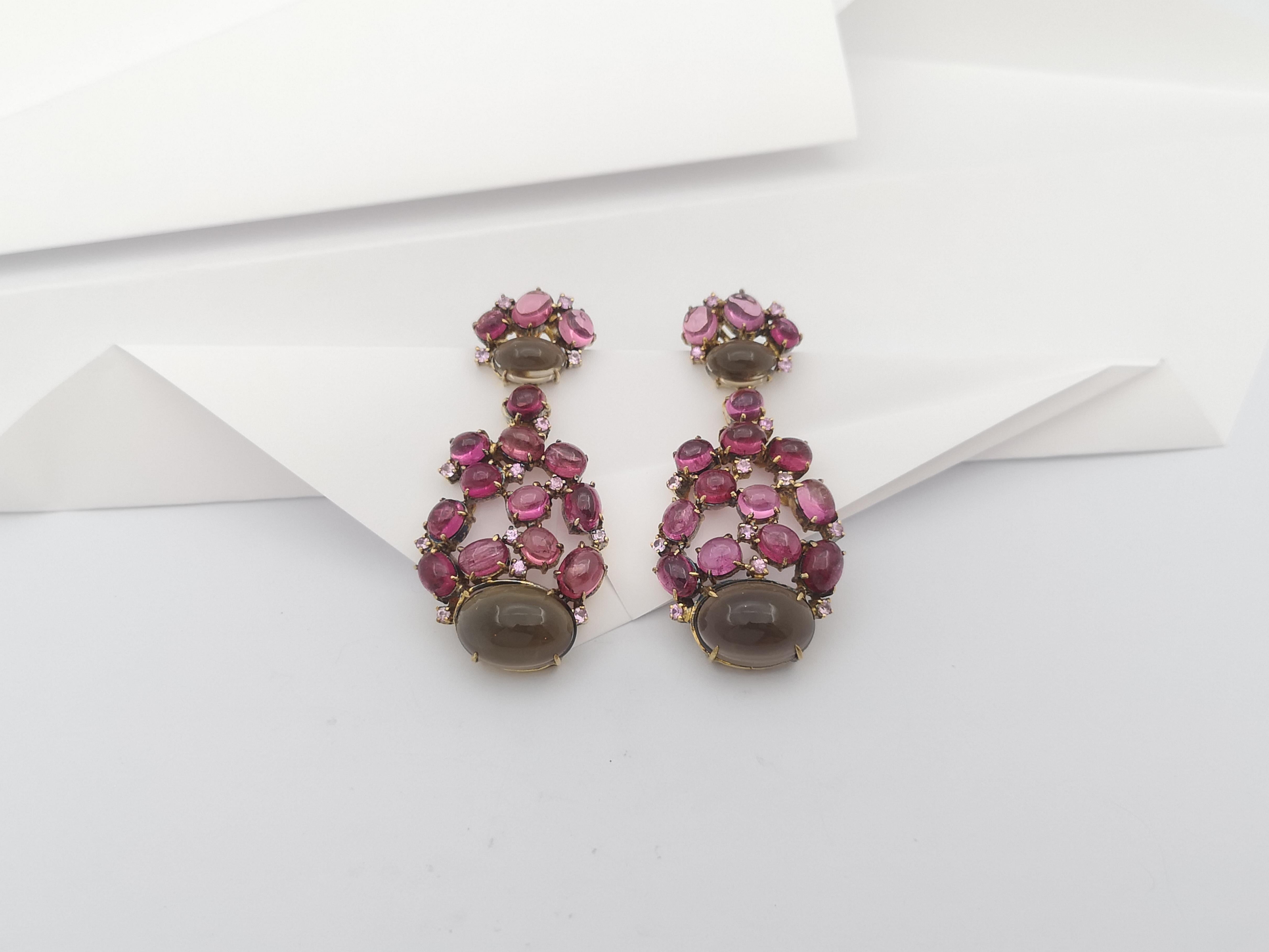 Quartz and Tourmaline Earrings set in Silver Settings In New Condition For Sale In Dusit, 10