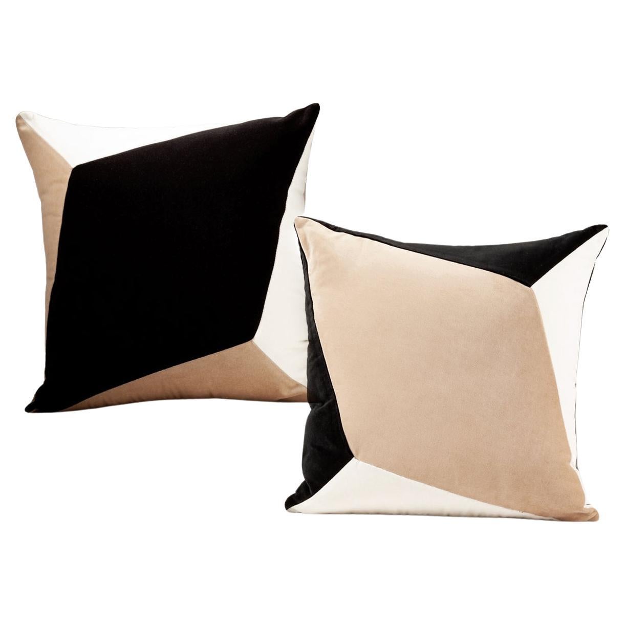 QUARTZ Black and White - Set of 2 Cotton Velvet Deluxe Handmade Pillows