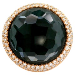 Quartz Black Onyx Diamond 18k Yellow Gold Double Halo Cocktail Ring