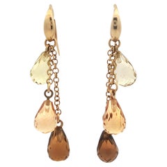 Quartz Briolette Jewel Tone 14 Karat Yellow Gold Dangle Earrings