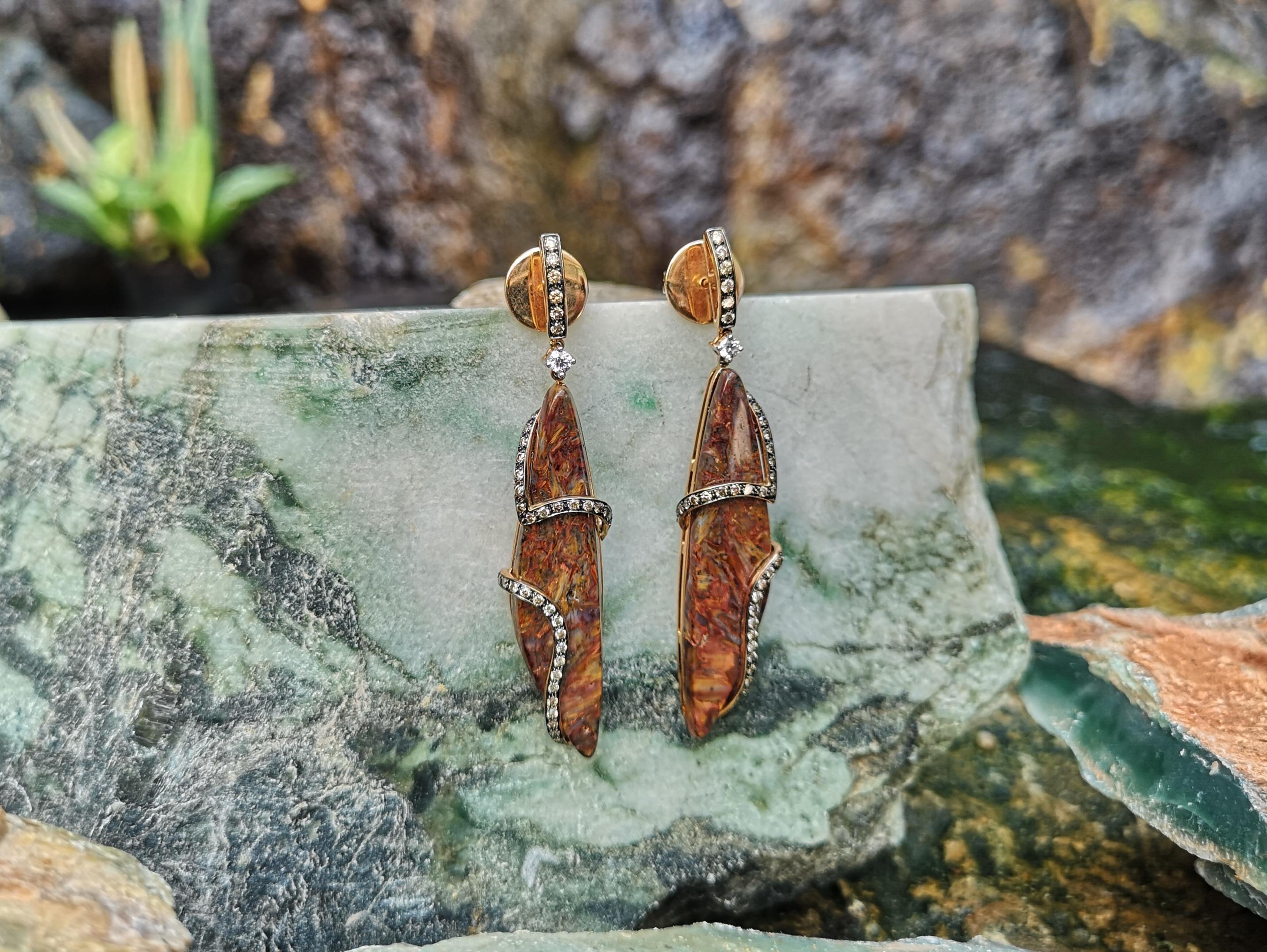 Mixed Cut Quartz, Brown Diamond and Diamond Earrings in 18K Gold For Sale
