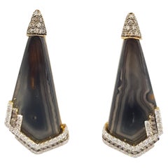 Quartz, Brown Diamond and Diamond Earrings Set in 18 Karat Gold Settings