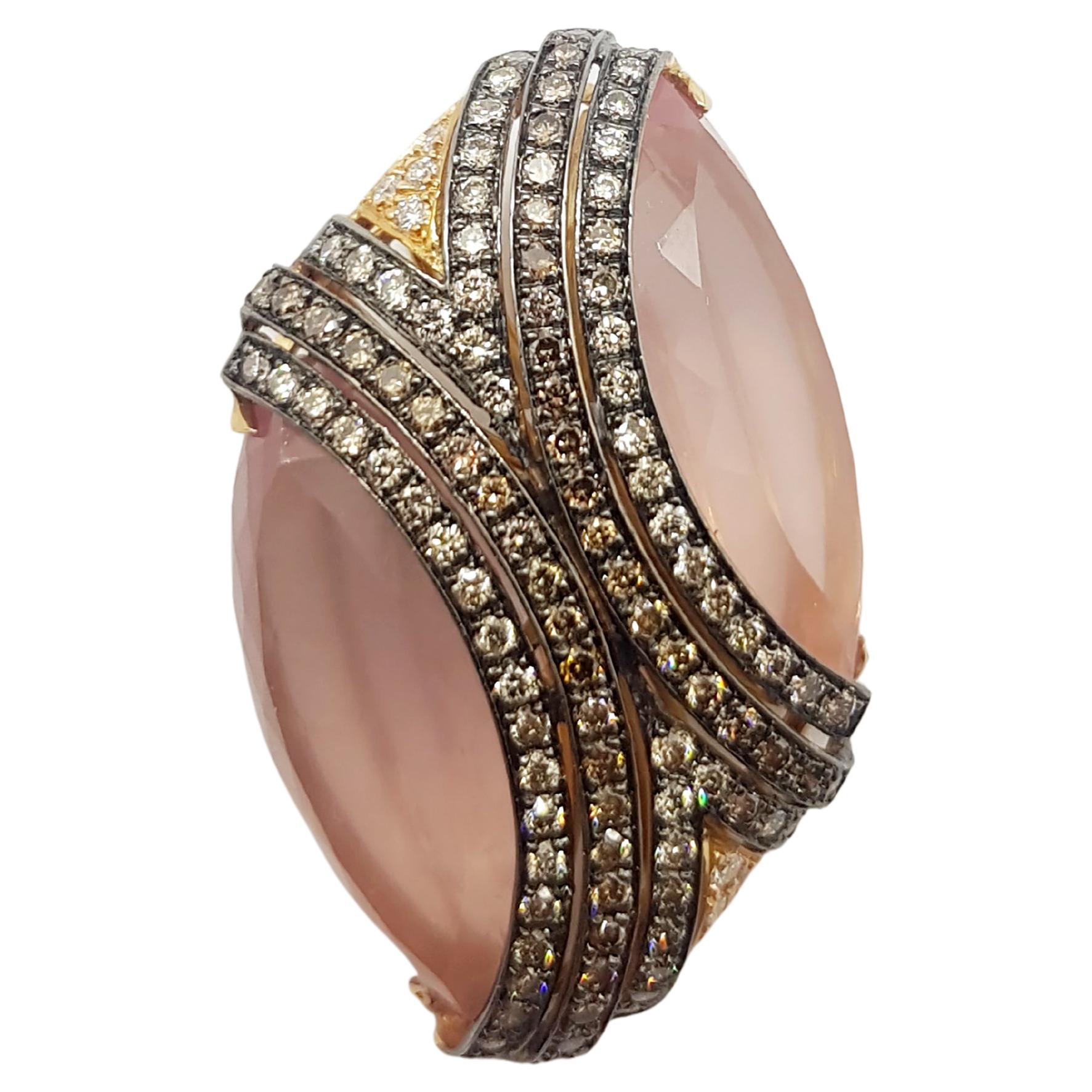 Quartz, Brown Diamond and Diamond Pendant Set in 18 Karat Rose Gold Settings For Sale