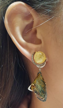 Quartz, Brown Diamond Earrings in 18K Gold