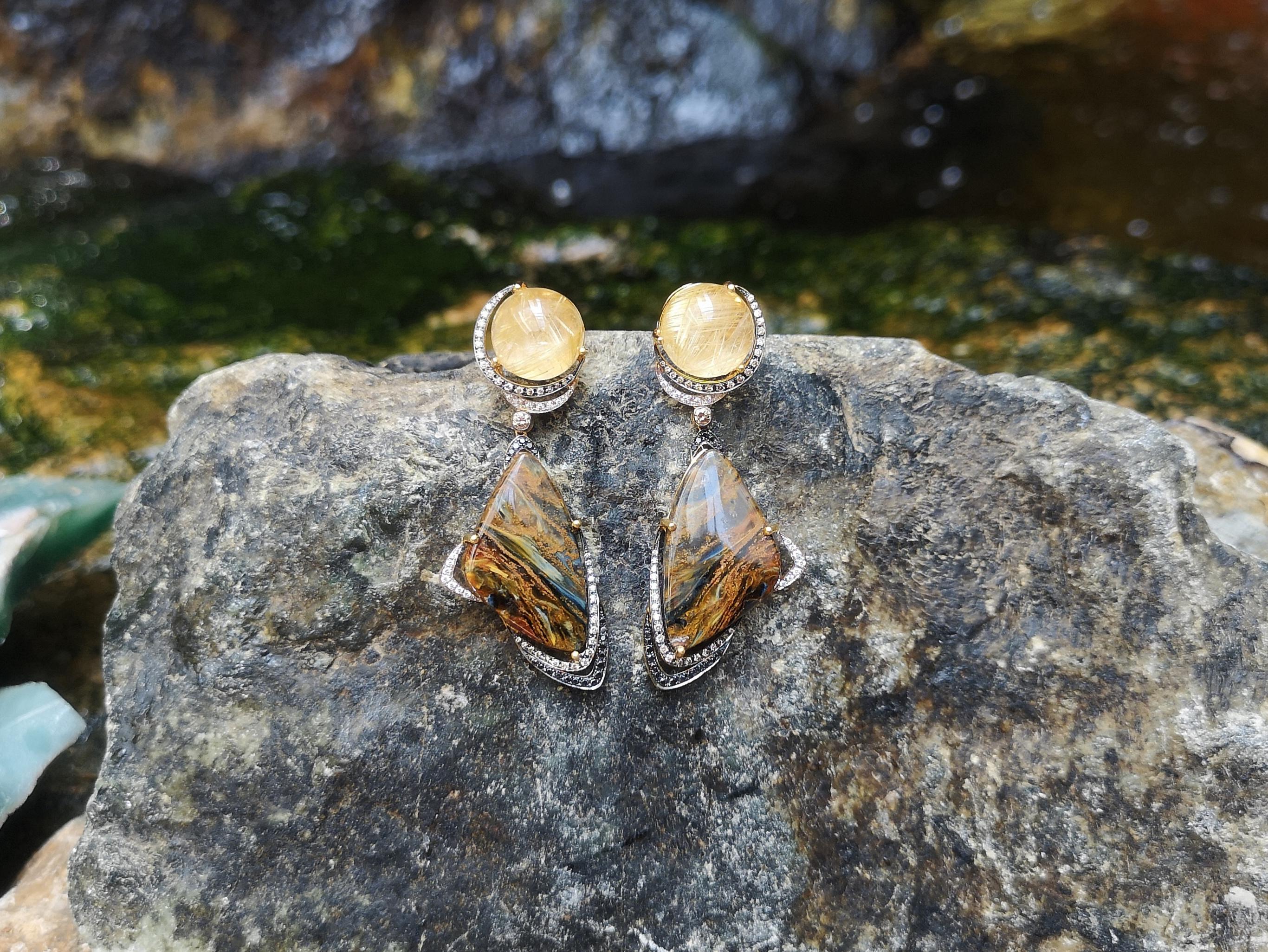 Donna Orecchini con quarzo e diamante marrone in oro 18 carati in vendita