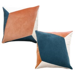 QUARTZ Camel and Blue - Set of 2 Velvet Deluxe Handmade Decorative Pillows