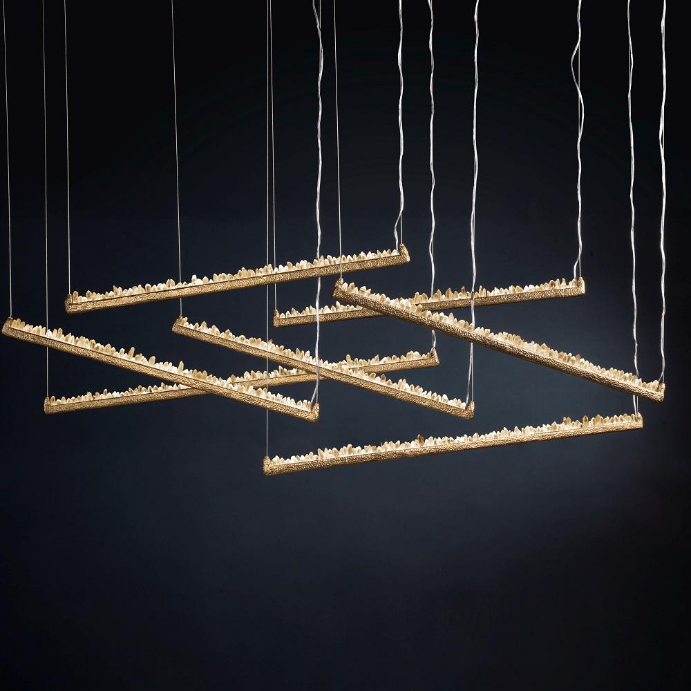 Quartz pendant light IV 110 by Aver
Dimensions: W 110 x D 2 x H 6 cm
Materials: Natural rocks, high-quality cut crystals, jewelry chains, hand-blown glass, other.
Also Available: Matte Black, Rustic Silver, Oxidized Graphite, and Rustic Bronze.

A