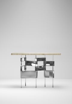 Quartz Console Table with Polished Stainless Steel Details by Kifu Paris