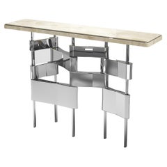 Quartz Console Table with Polished Stainless Steel Details by Kifu Paris