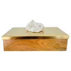 Quartz Crystal, Brass, and Oak Wood Decorative Box