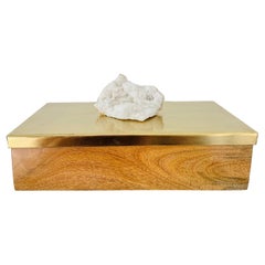 Boîte décorative en cristal de quartz, laiton et bois de chêne