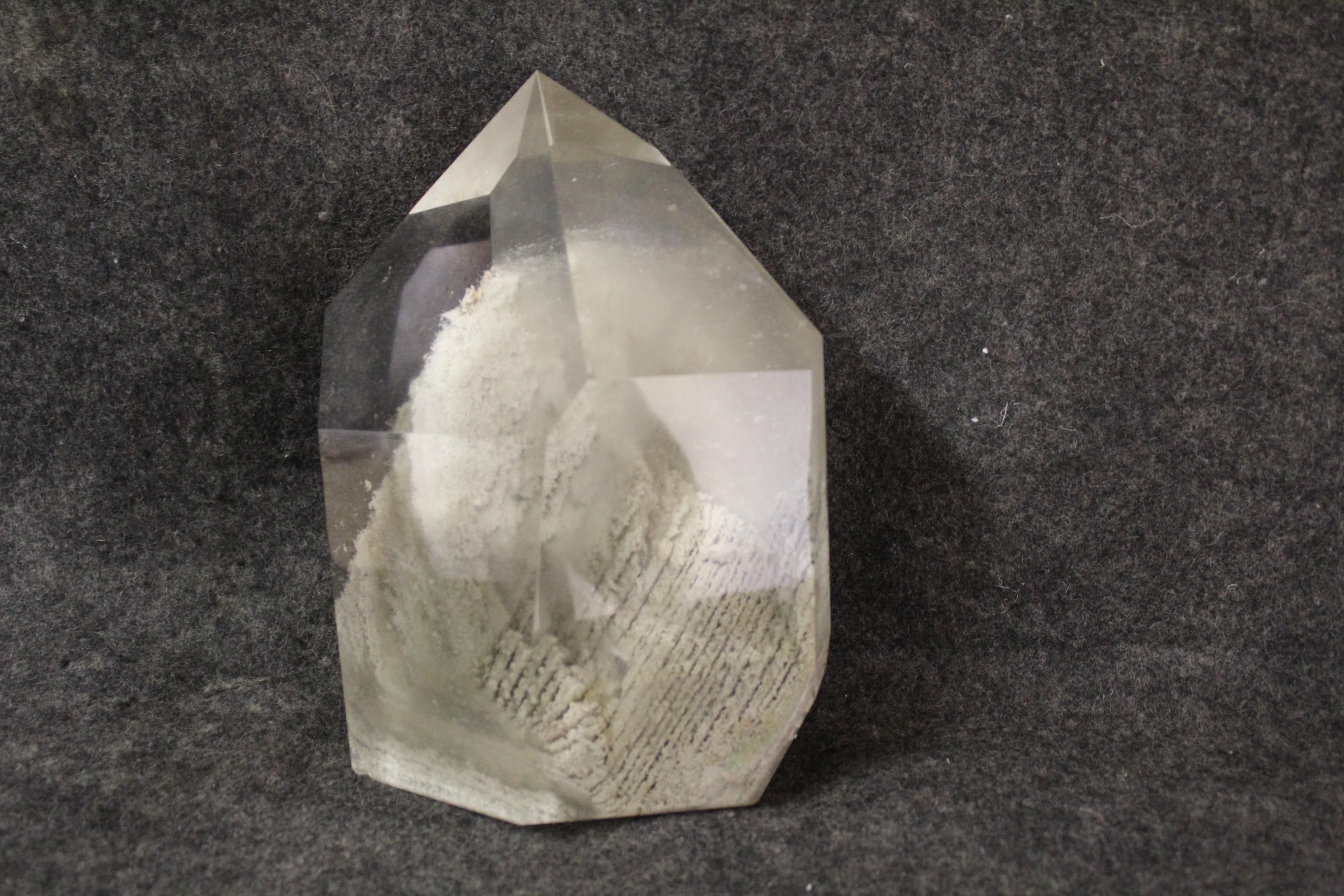 Mid-Century Modern Quartz Crystal Collectible Pt, Special Internal Striations of Another Stone For Sale