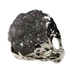 Quartz Crystal Gold Ring Charcoal Black Panther Style Uncut Stone Unisex