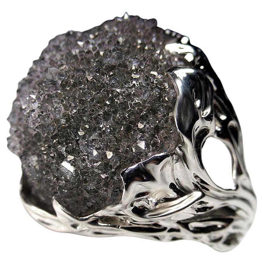 Anello di cristallo di quarzo in oro stile pantera nera carbone Pietra grezza Unisex