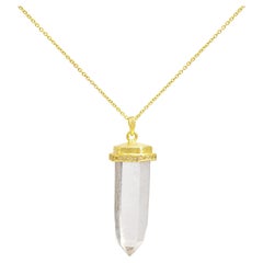 Quartz Crystal Shard Set in 18kt Gold Cap with Brilliant Cut Diamonds