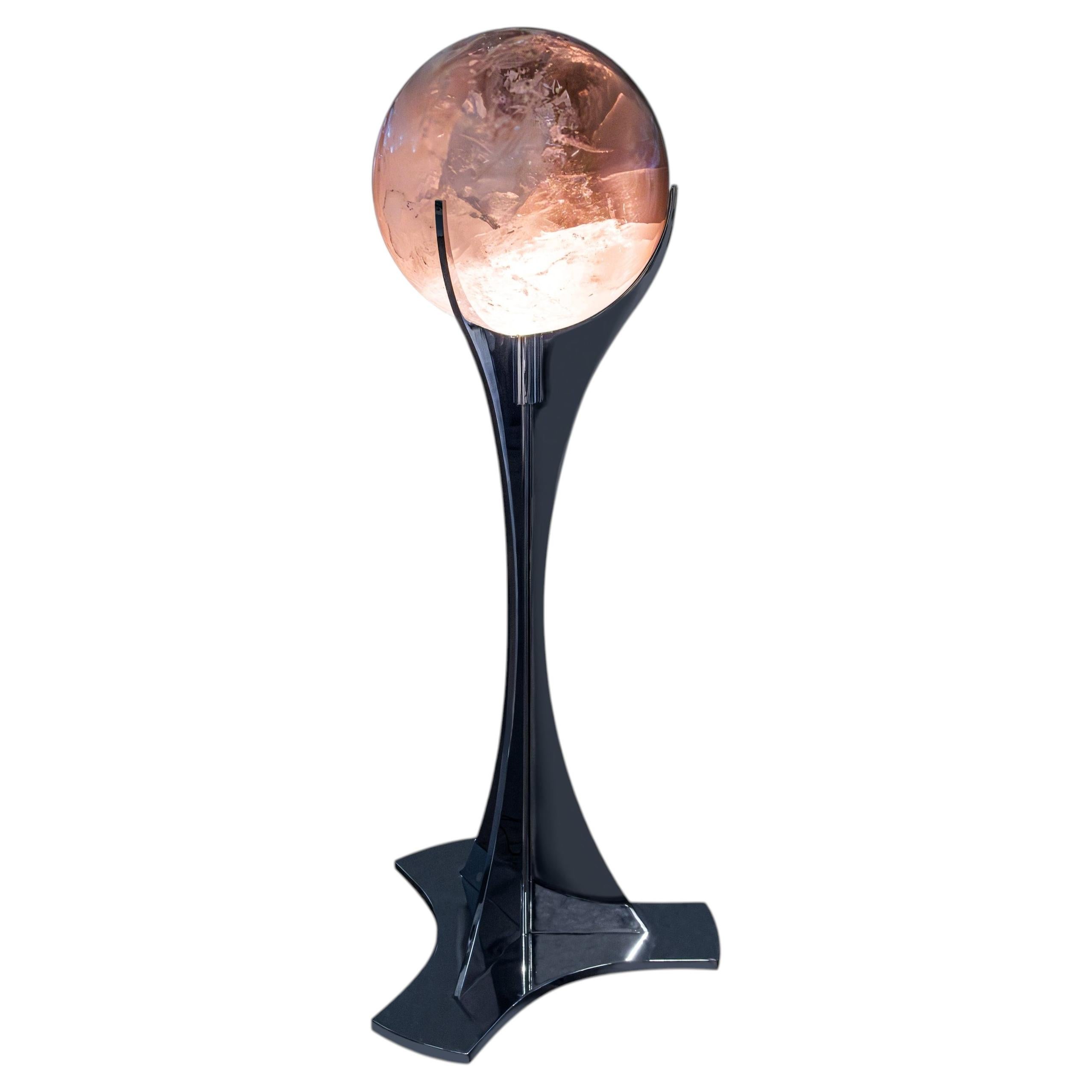 Lámpara de Pie LED Esfera de Cristal de Cuarzo con Base de Acero, Made in Italy en venta
