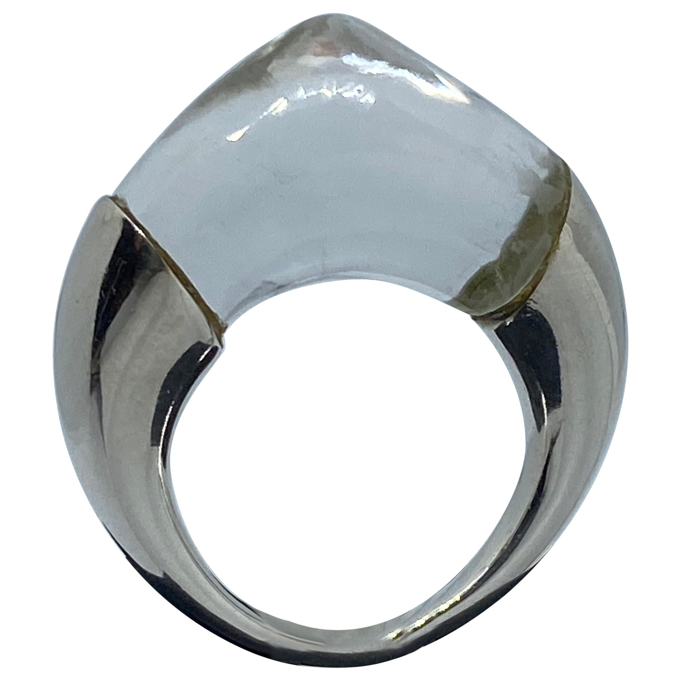 Modern Quartz Crystal Sugarloaf Ring in Sterling Silver For Sale