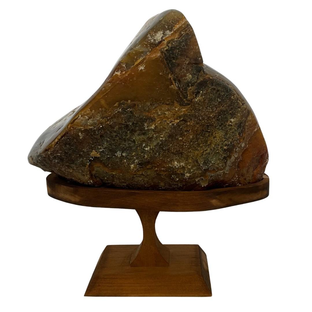 Modern Quartz Crystal with Agate on Wood Stand For Sale