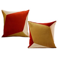 QUARTZ Curry Yellow and Brick - Set of 2 Velvet Deluxe Handmade Pillows