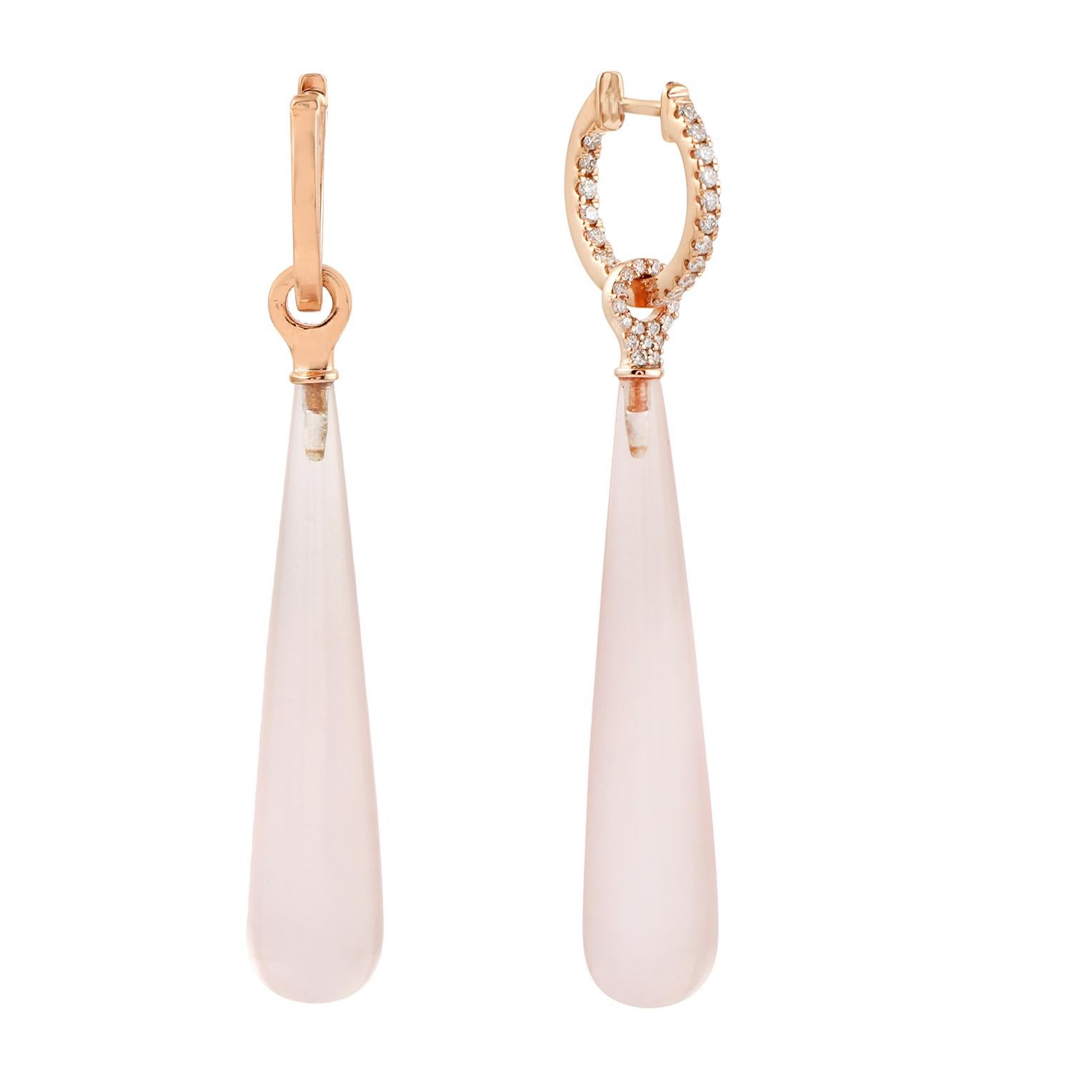 Artisan Quartz Dangle Earrings With Diamonds Made In 18k Rose Gold