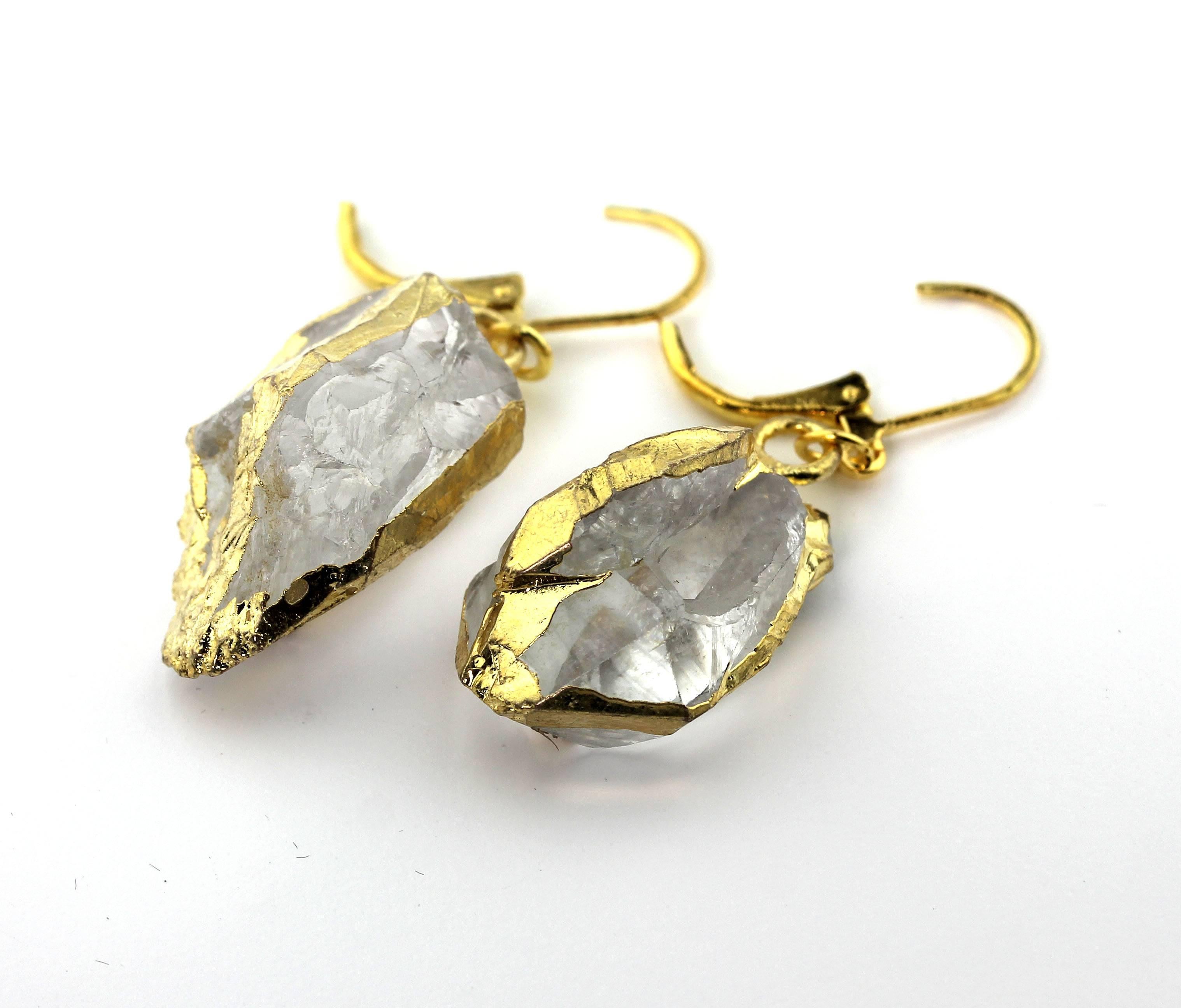 Mixed Cut AJD Artistic Glistening Quartz Dangle Gold Plated Lever-Back Earrings