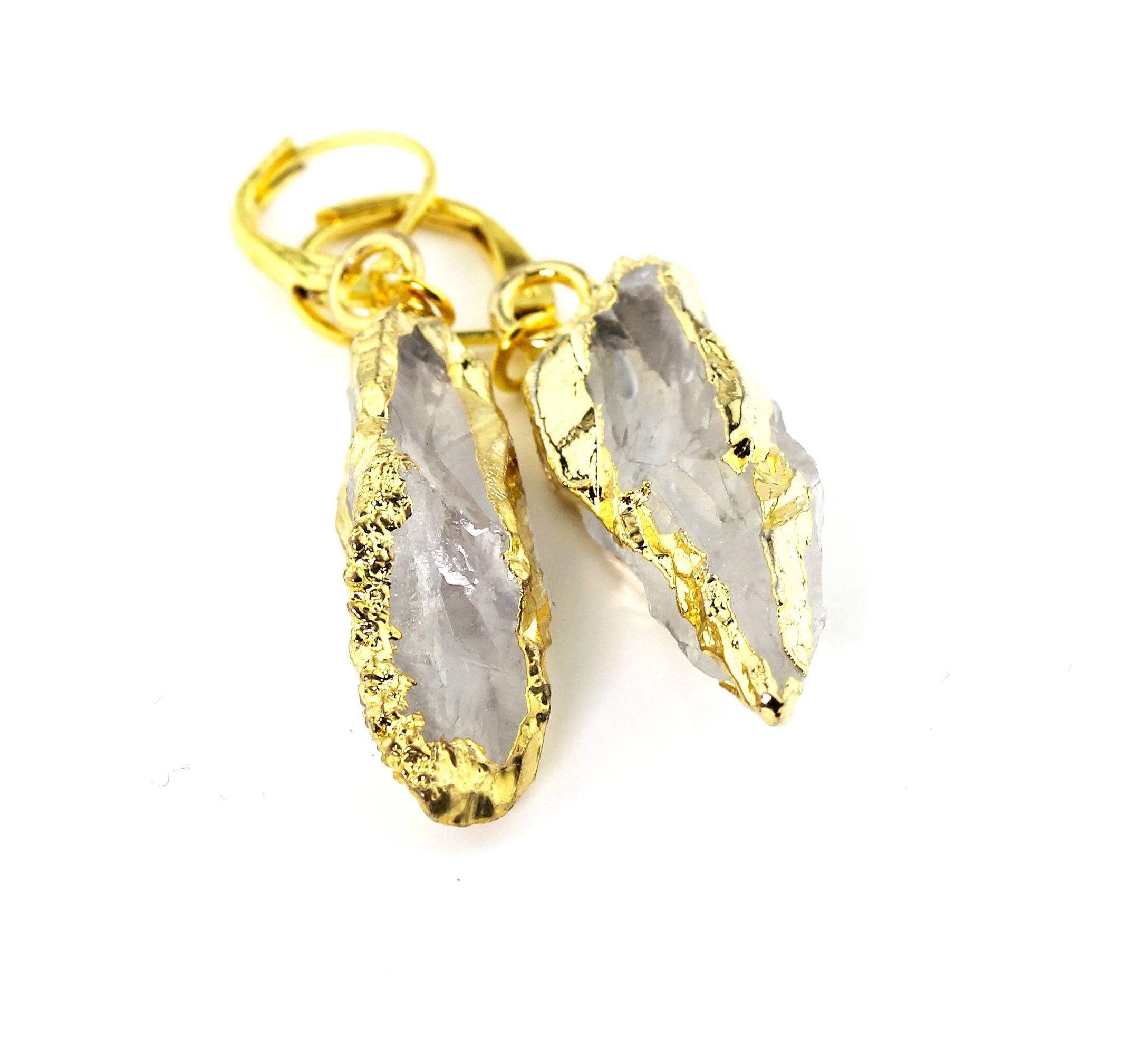 Marquise Cut AJD Glittering ARTISTIC Quartz Dangling Gold Plated Lever-back Earrings For Sale