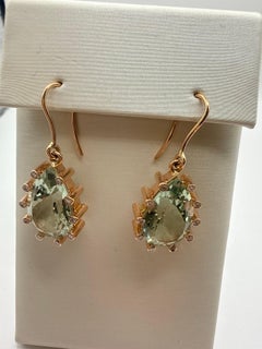 Quartz & Diamond earrings 18KT gold long dangling green earrings