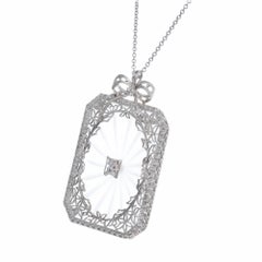 Quartz Diamond Filigree Pendant Necklace
